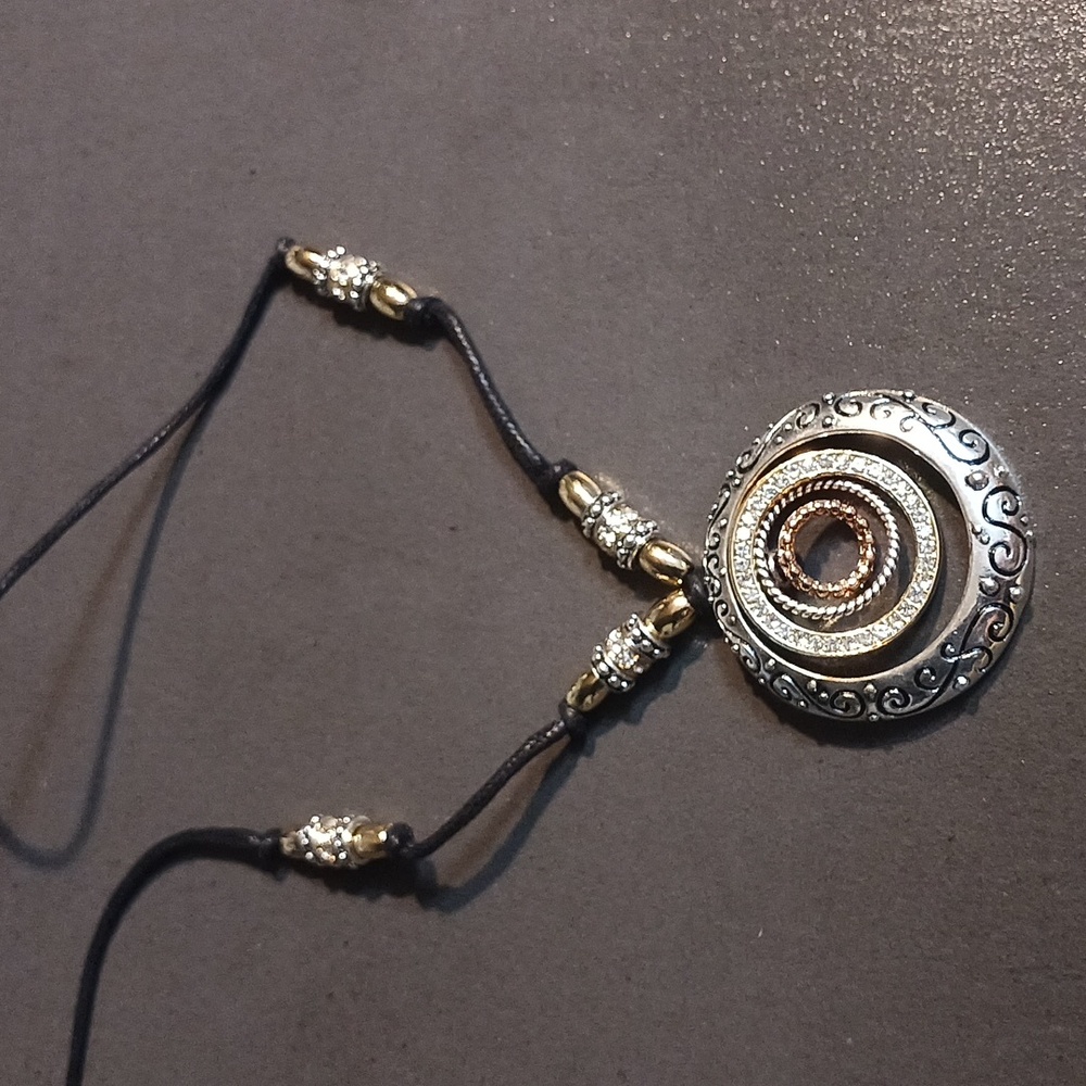 Three tone adjustable necklace rhinestones leather cord necklace